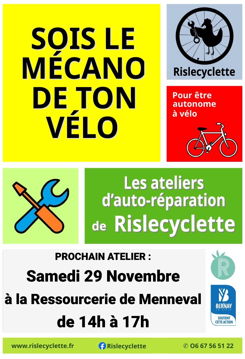 Atelier vélo samedi 29 novembre Rislecyclette