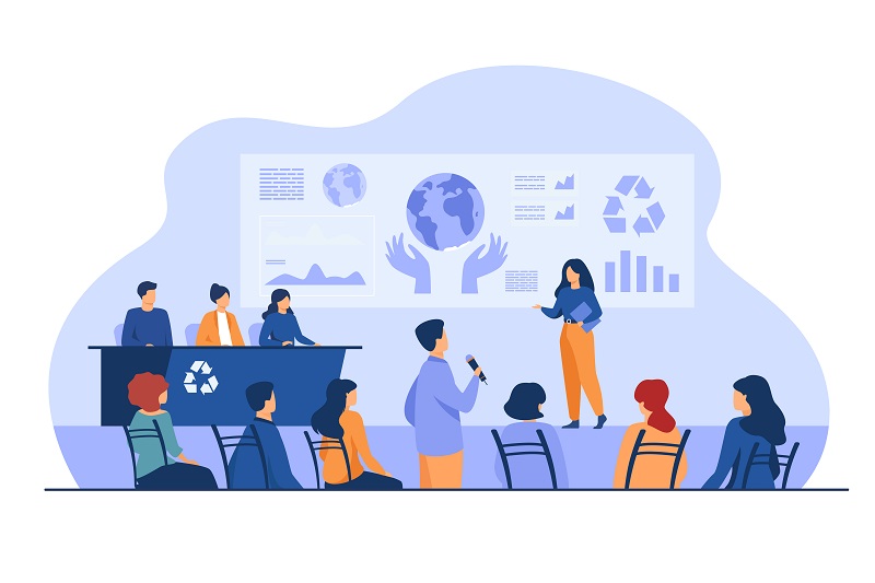 Ecological press conference member speaking on stage