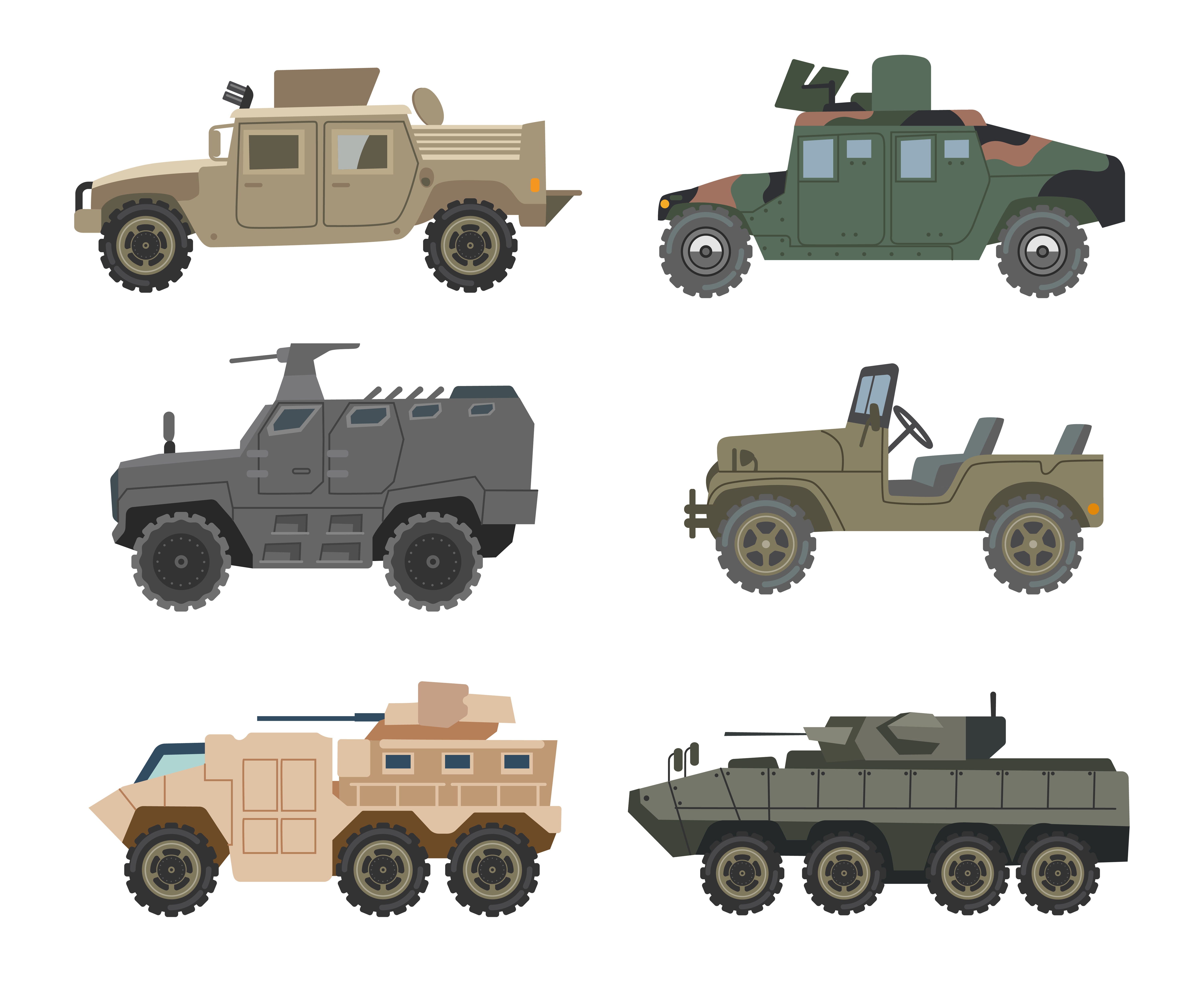 Different military vehicles vector illustrations set