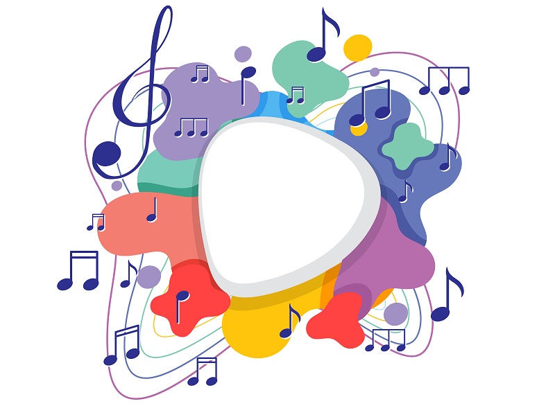 Banner music notes colourful on white background
